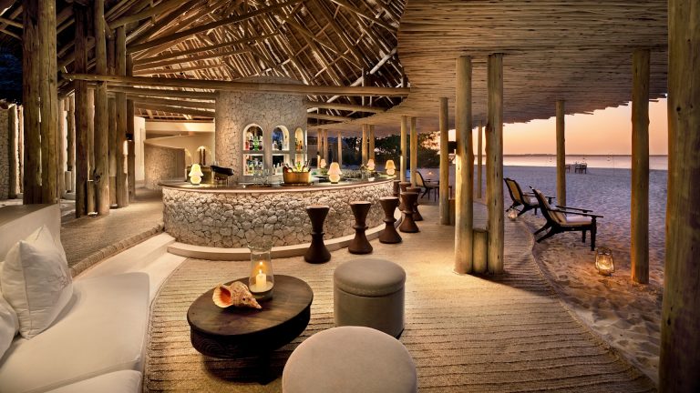 Beach bar with sea views at &Beyond Mnemba Island