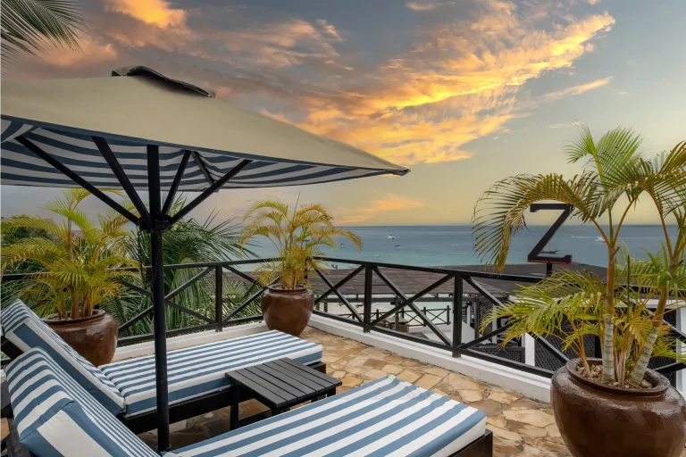 Rooftops bar terrace with sea views at sunset at The Z Hotel