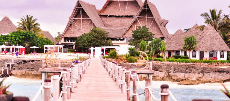 Long wooden jetty leading to the Essque Zalu Zanzibar resort in Nungwi