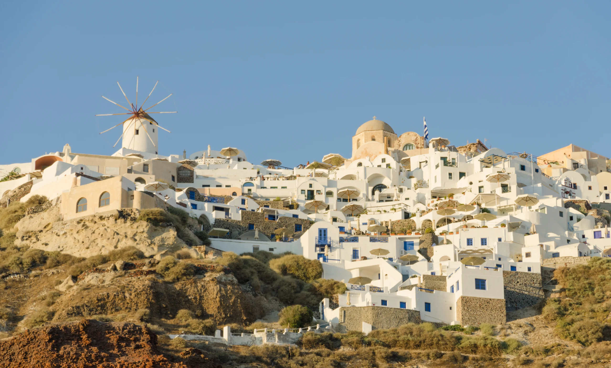 Oia's whitewashed houses on the caldera cliffs of Santorini
